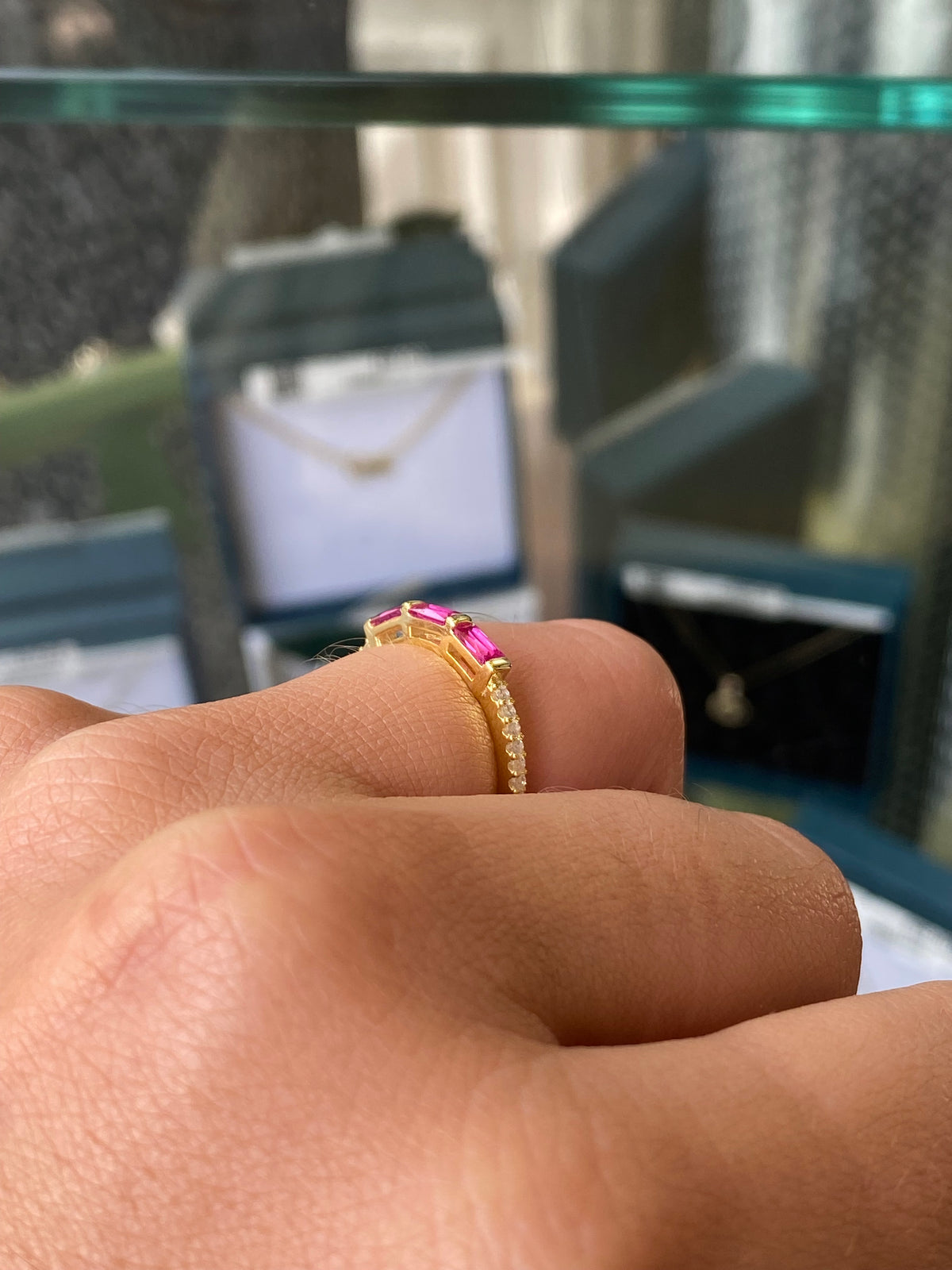 Sunshine Dainty Baguette Ring | Ruby Red