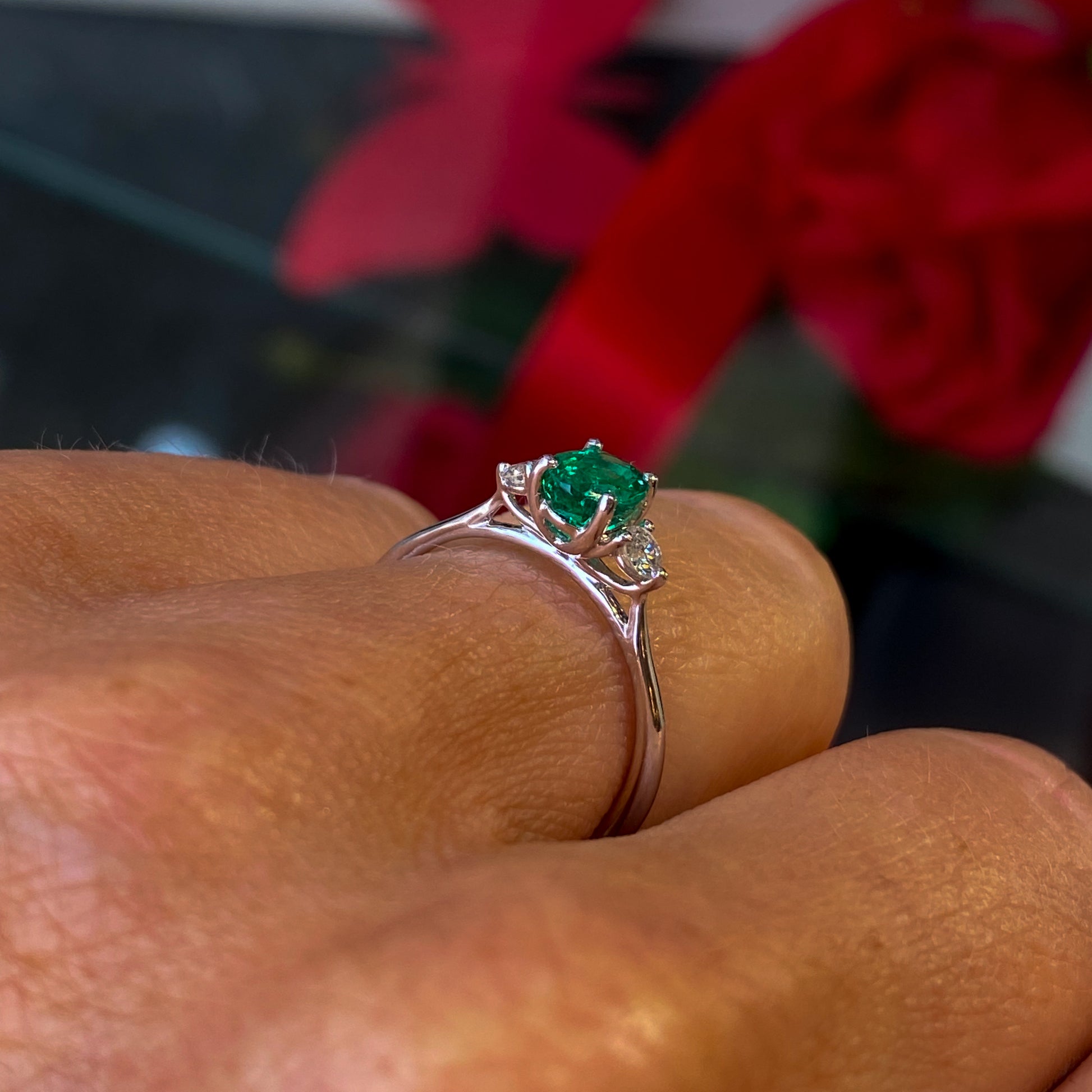 Platinum Emerald & Diamond Engagement Ring | 0.74ct + 0.16ct - John Ross Jewellers