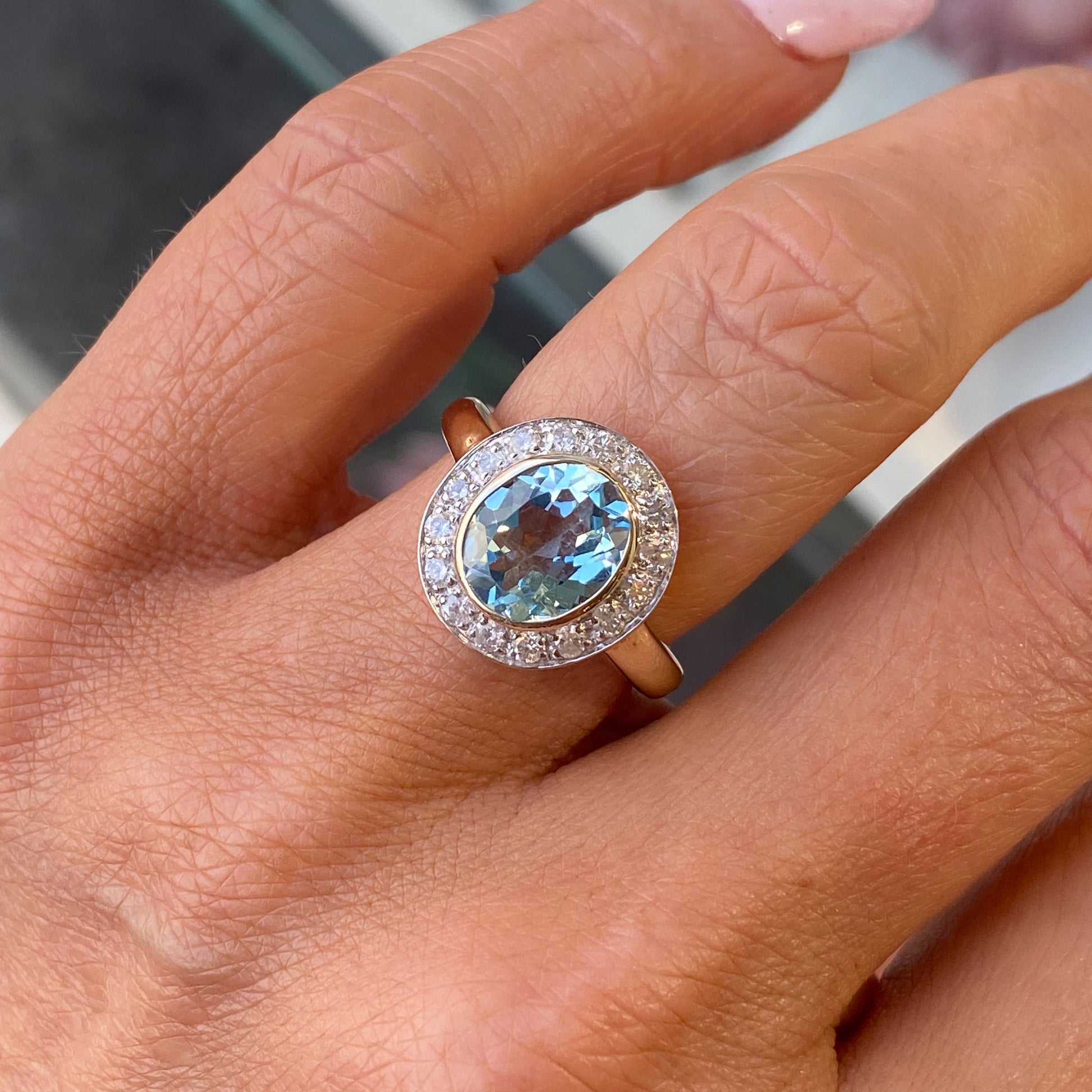 9ct Gold Blue Topaz & Diamond Ring - John Ross Jewellers