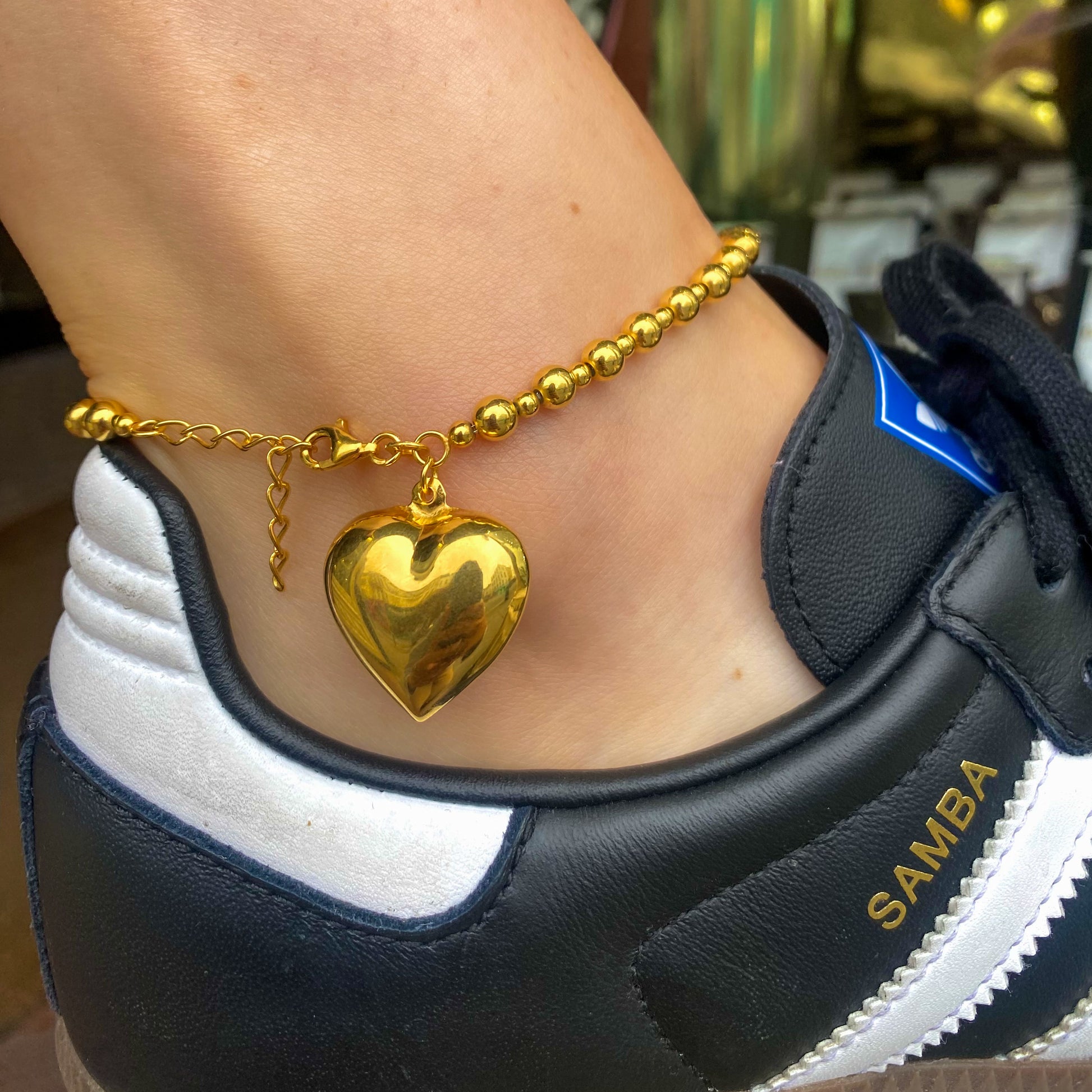 Sunshine Anklet - Chunky Bead with Heart - John Ross Jewellers