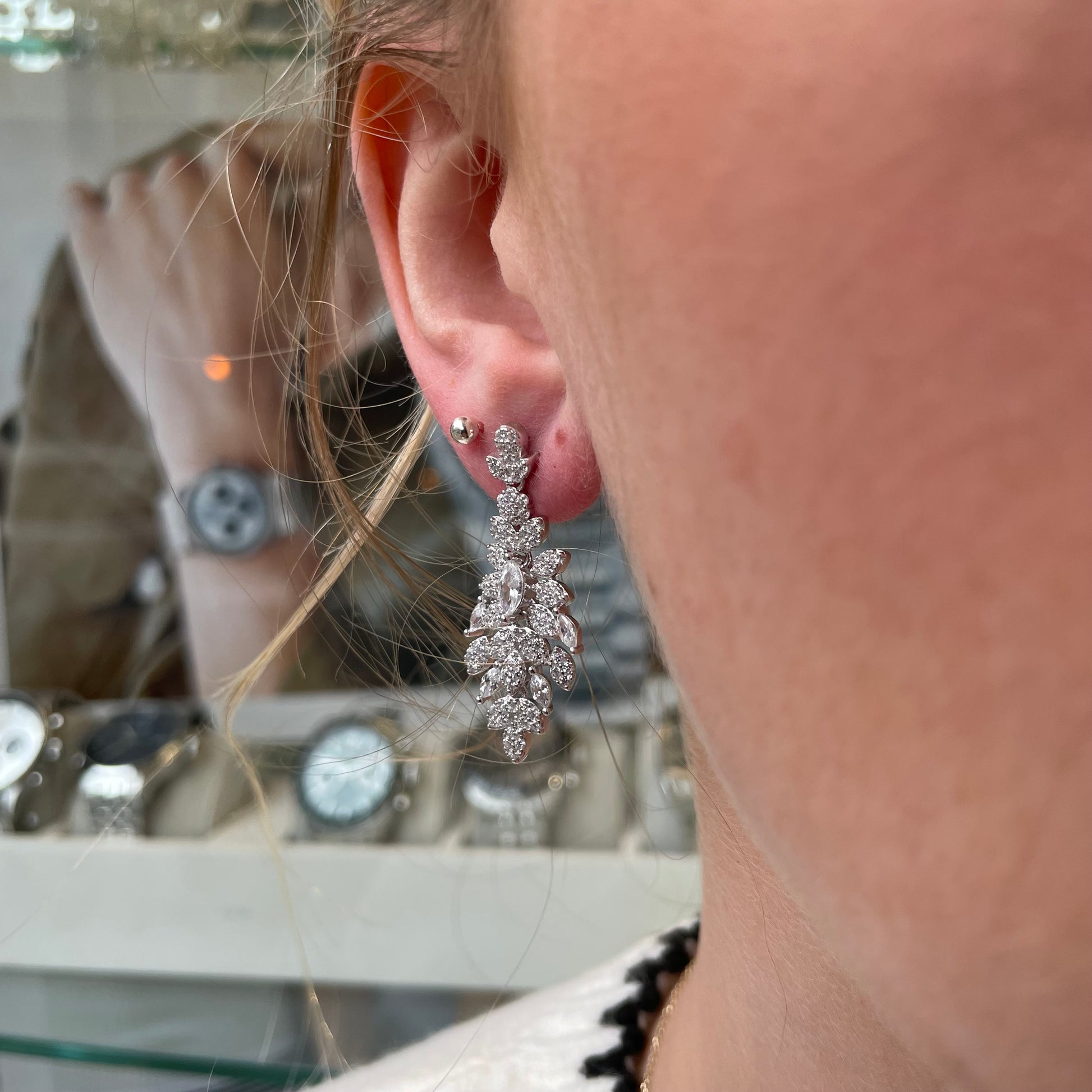 Silver CZ Fancy Vintage Styel Drop Earrings - John Ross Jewellers