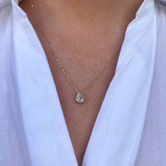 9ct Gold CZ Pear Rubover Silder Necklace