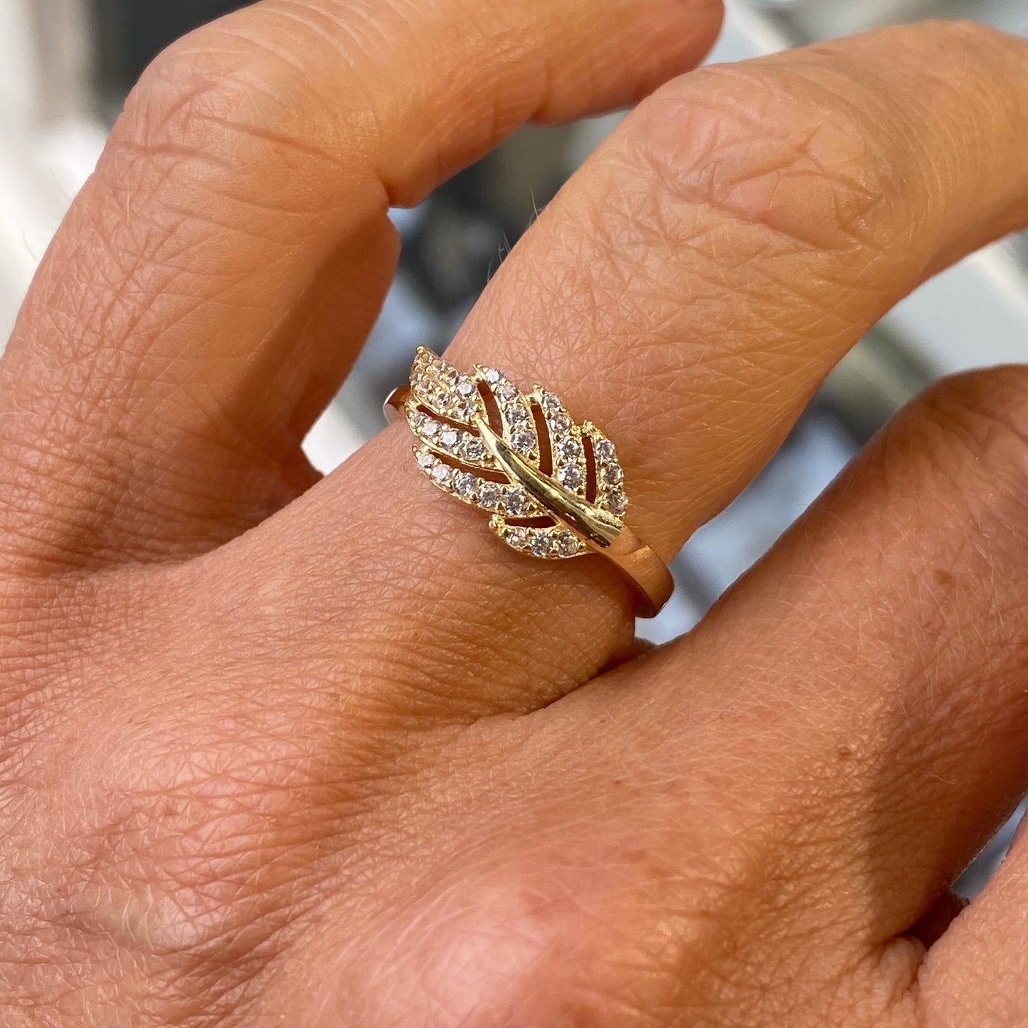 9ct Gold CZ Fern Leaf Ring