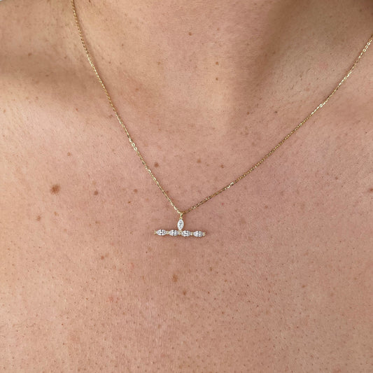 9ct Gold CZ T-Bar Necklace