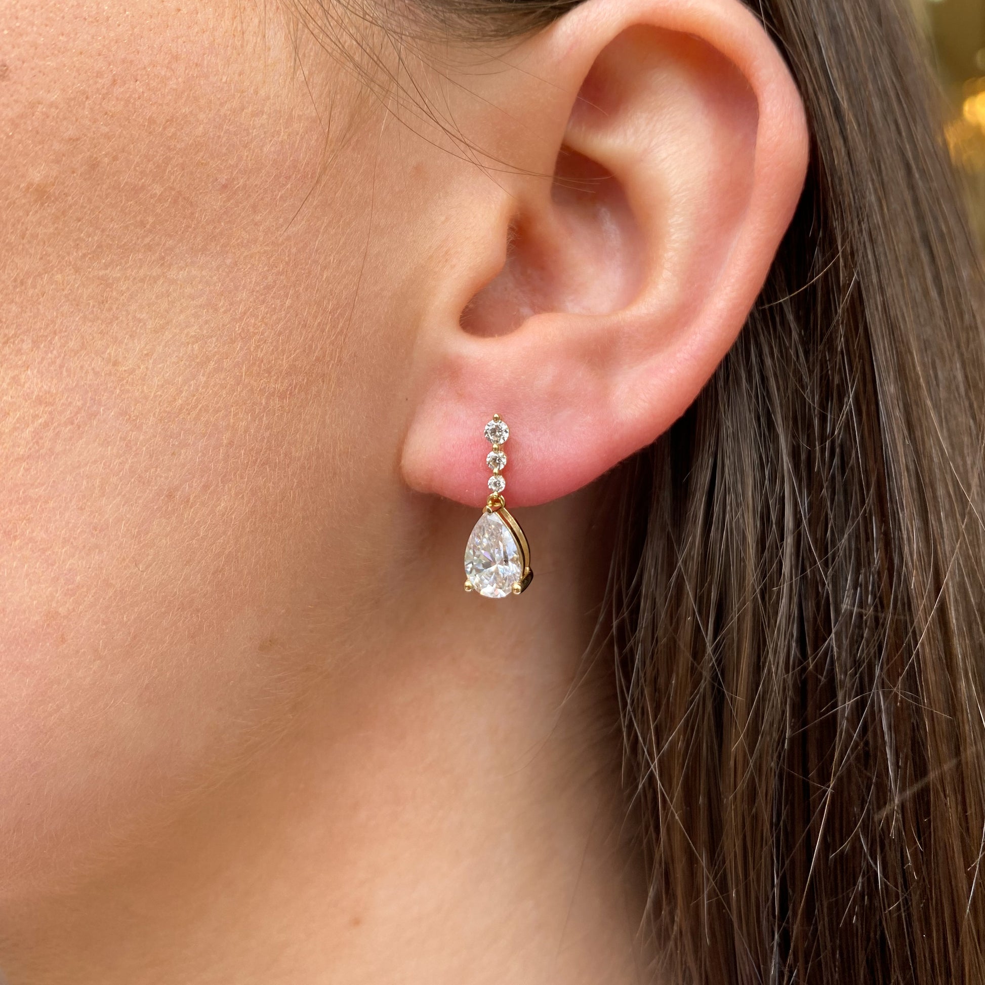 9ct Gold Pear CZ Drop Earrings - John Ross Jewellers