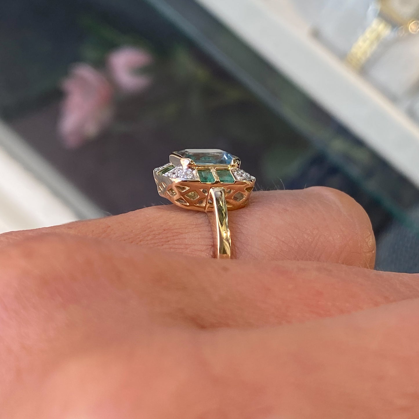 9ct Gold Blue Topaz, Emerald & Diamond Ring - John Ross Jewellers