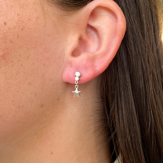 Silver CZ Star Drop Earrings