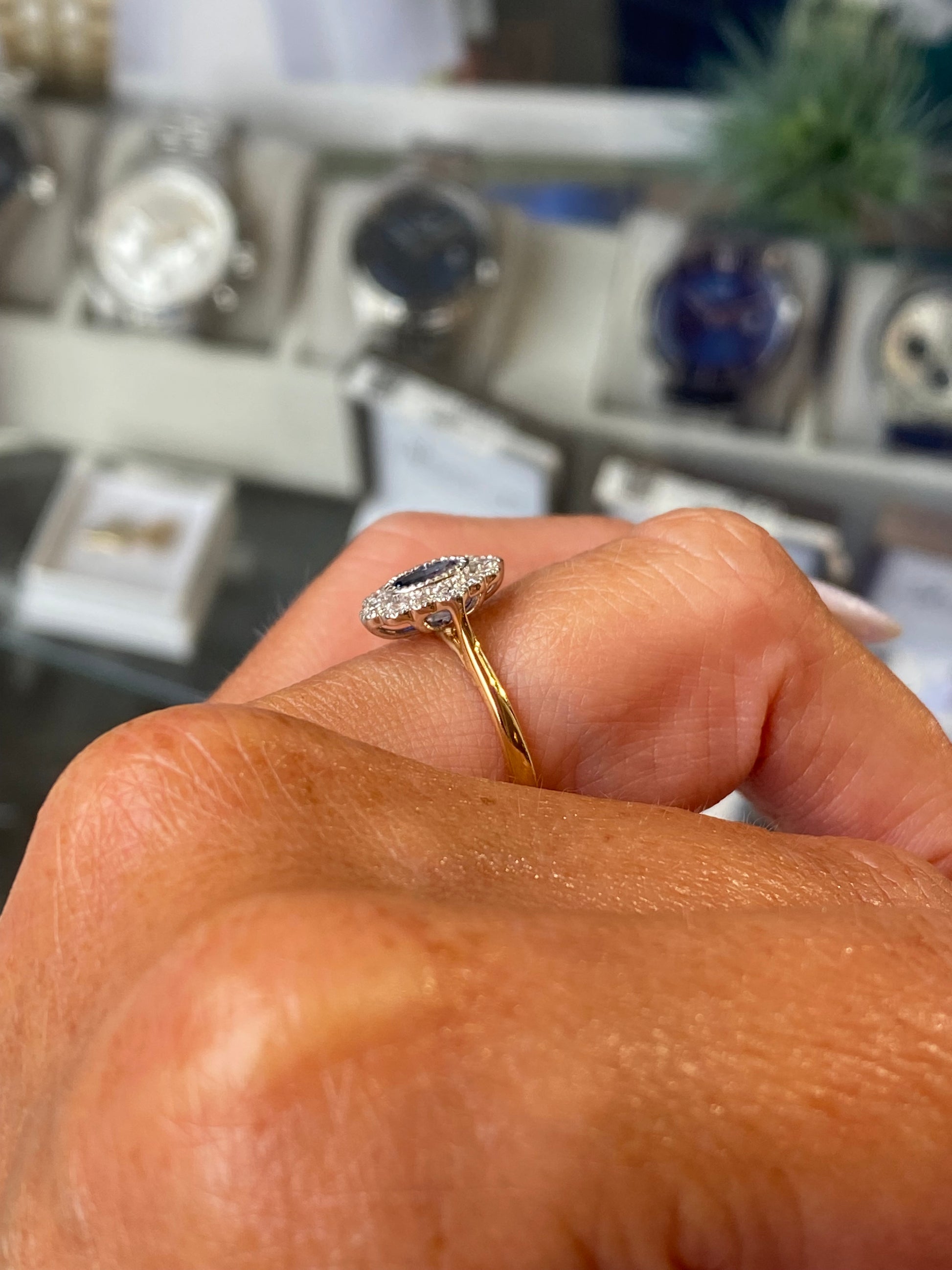 18ct Gold Sapphire & Diamond Cluster Ring - John Ross Jewellers