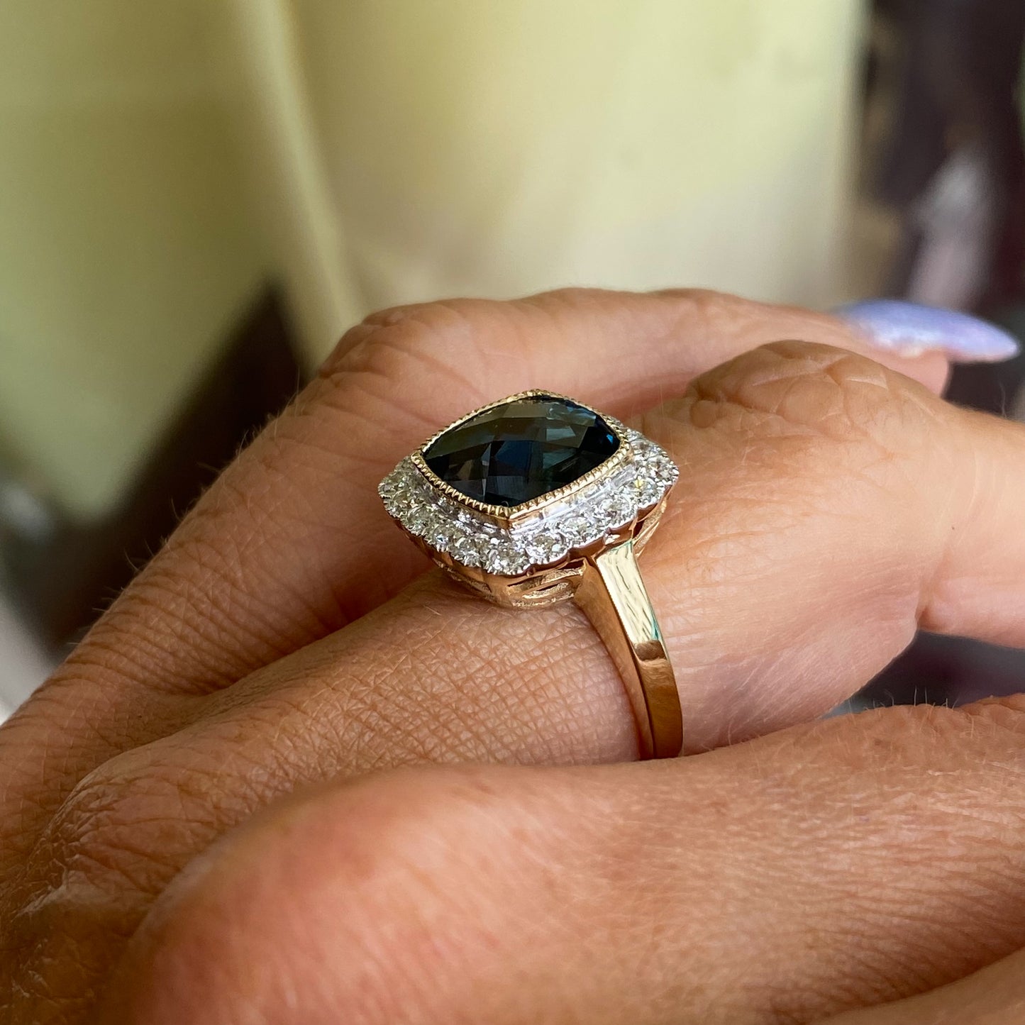 9ct Gold London Blue Topaz & Diamond Ring