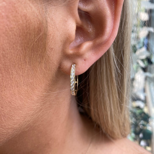 9ct Gold CZ Hoop Earrings | 22mm