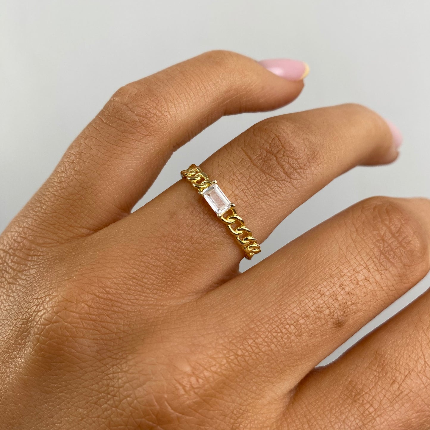 Sunshine Emerald Cut CZ Chain Ring - John Ross Jewellers