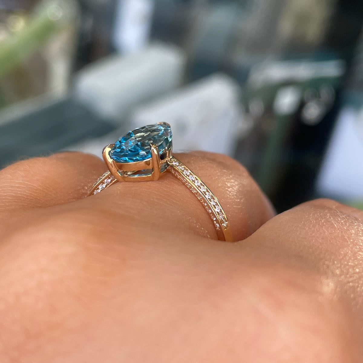 9ct Gold Swiss Blue Topaz & Diamond Ring