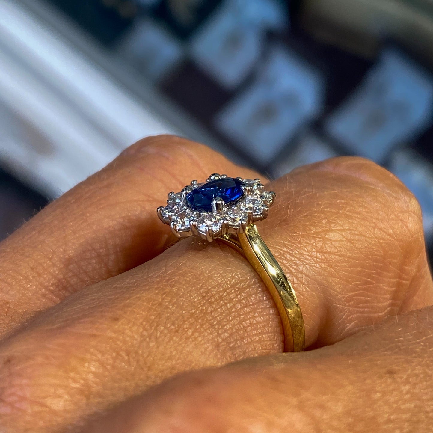 18ct Gold Sapphire & Diamond Diana Cluster Ring