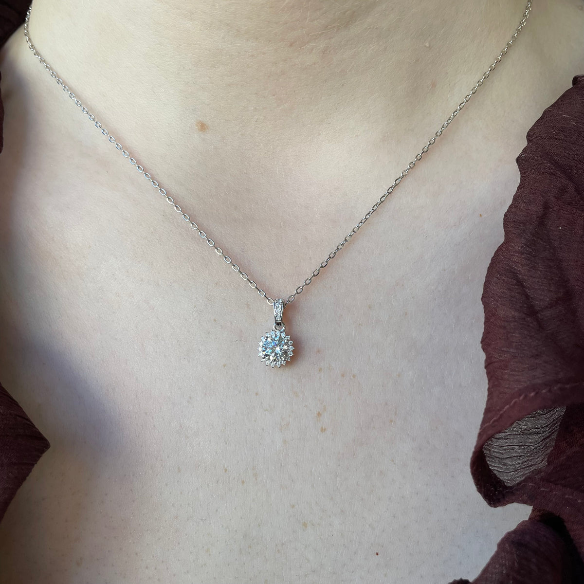 Silver 9mm CZ Halo Necklace | 40 + 5cm