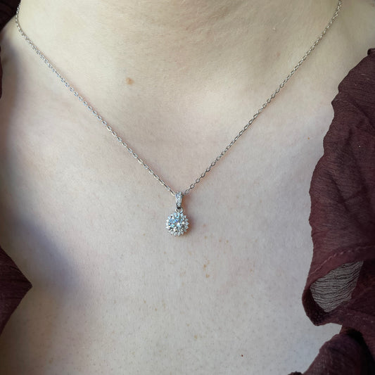 Silver 9mm CZ Halo Necklace | 40 + 5cm
