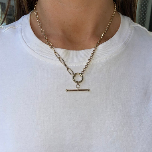 9ct Gold Asymmetric T-Bar Necklace | 46cm