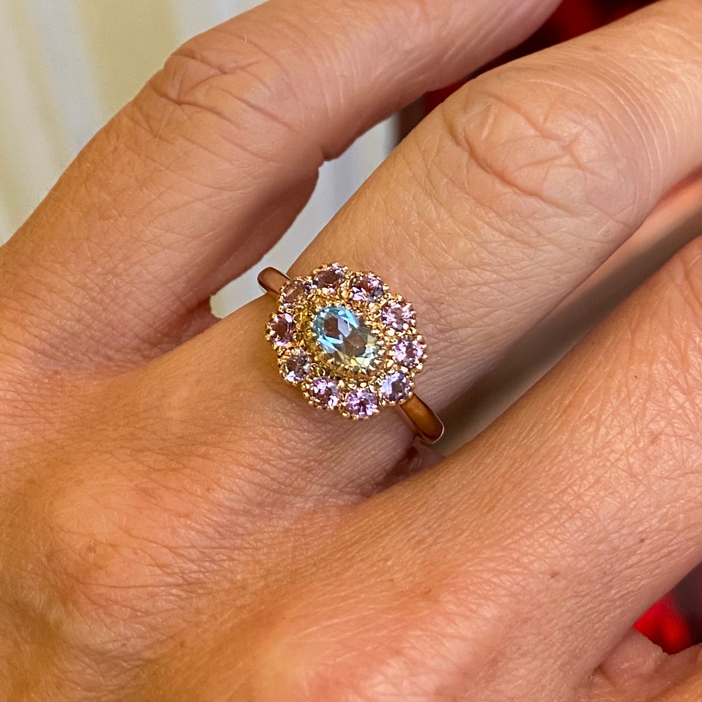 9ct Gold Aquamarine & Pink Tourmaline Ring - John Ross Jewellers