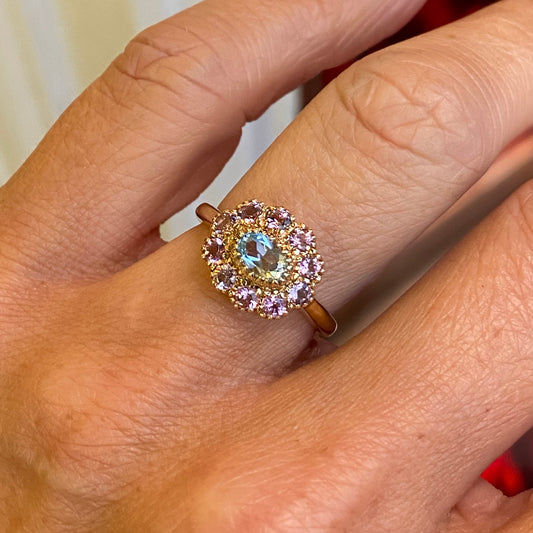 9ct Gold Aquamarine & Pink Tourmaline Ring - John Ross Jewellers