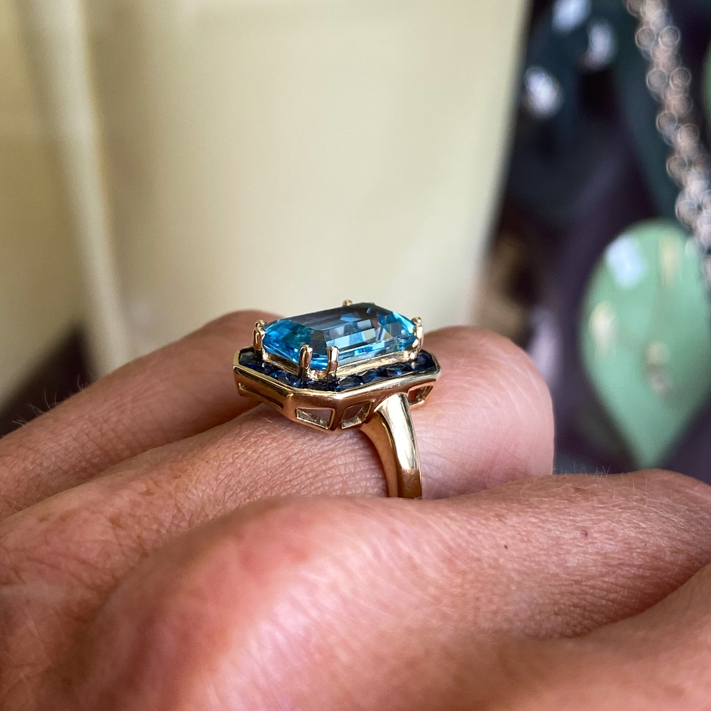 9ct Gold Sky Blue Topaz & Sapphire Ring