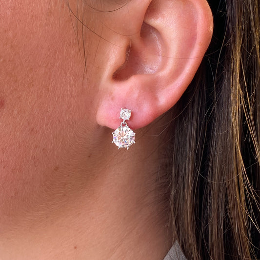 Silver Double CZ Drop Earrings - John Ross Jewellers