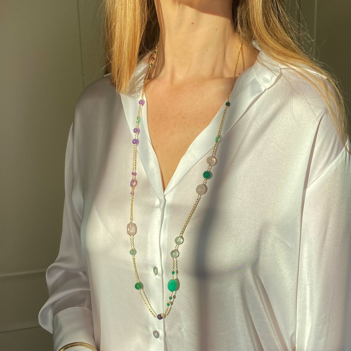 Luberon Amethyst, Jade & Quartz Necklace | 100cm - John Ross Jewellers
