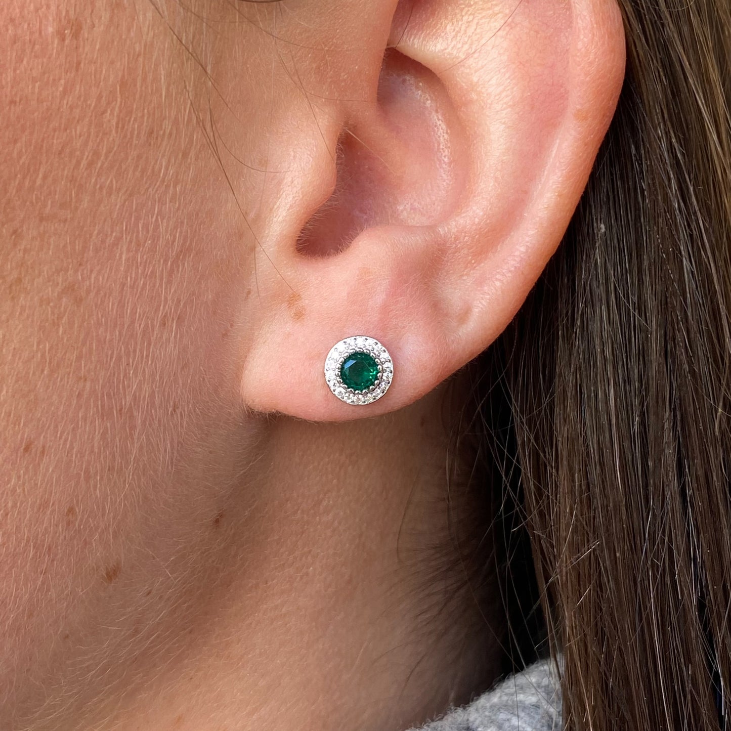 Silver Totsy CZ Halo Stud Earrings| Emerald Green - John Ross Jewellers