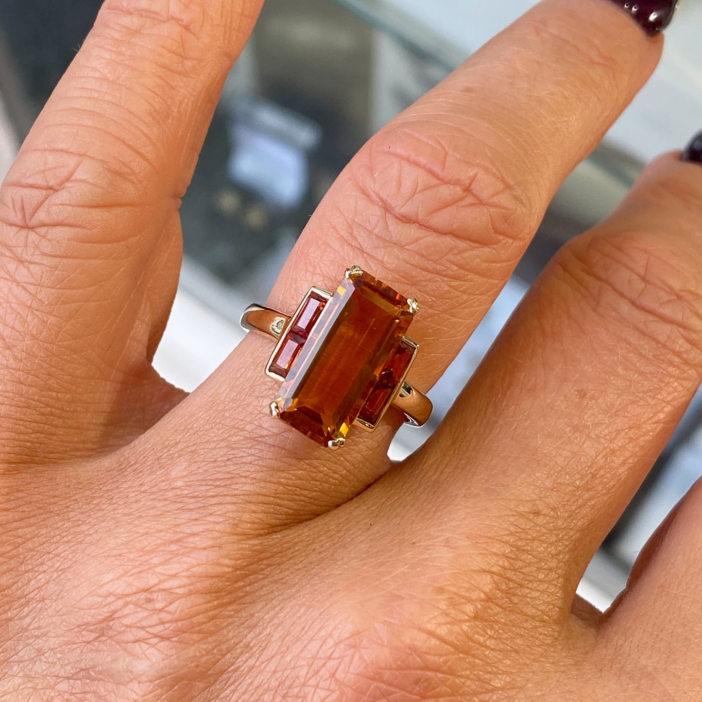 9ct Gold Citrine & Orange Sapphire Ring