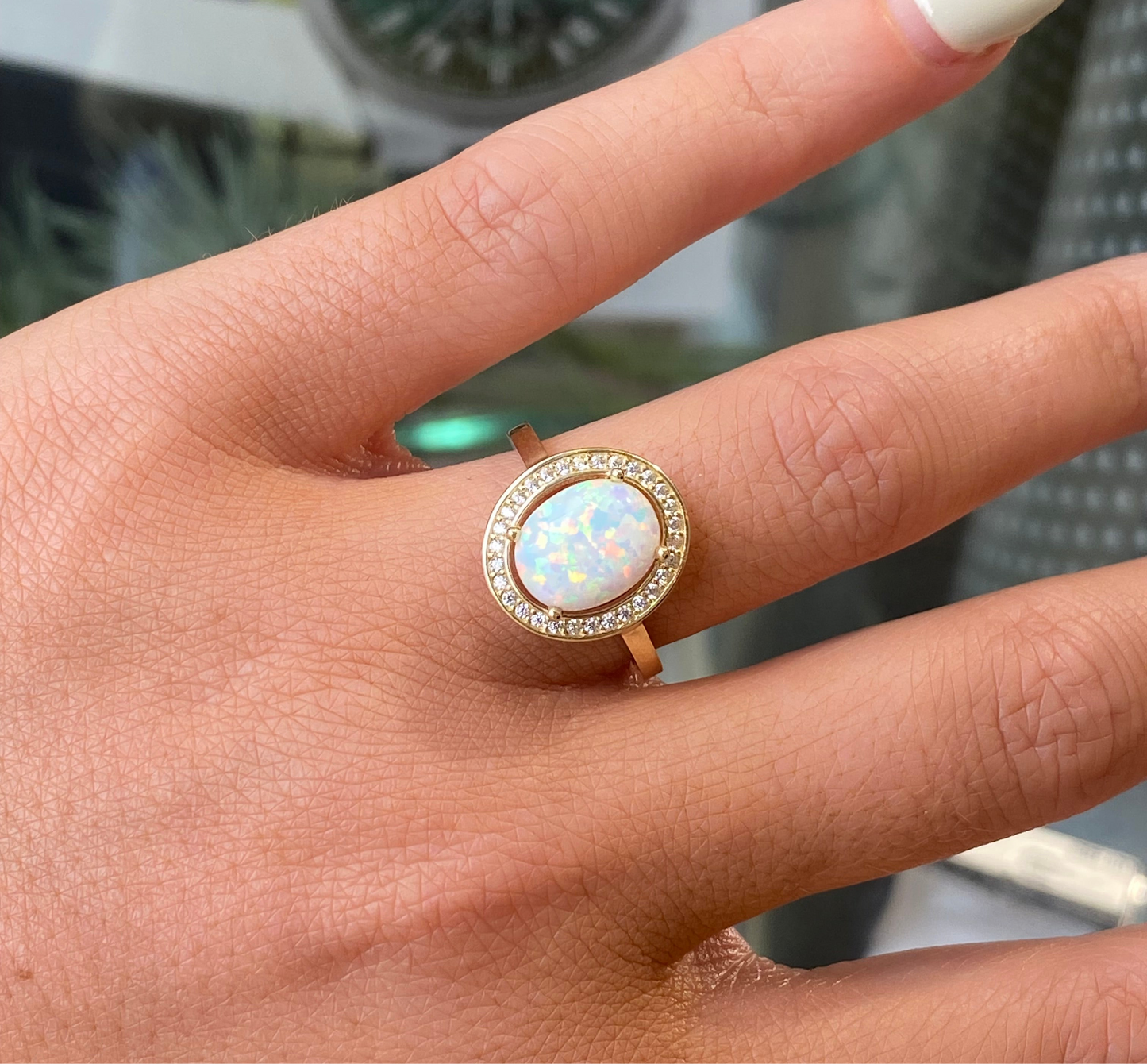 9ct Gold Oval Opalique & CZ Ring - John Ross Jewellers