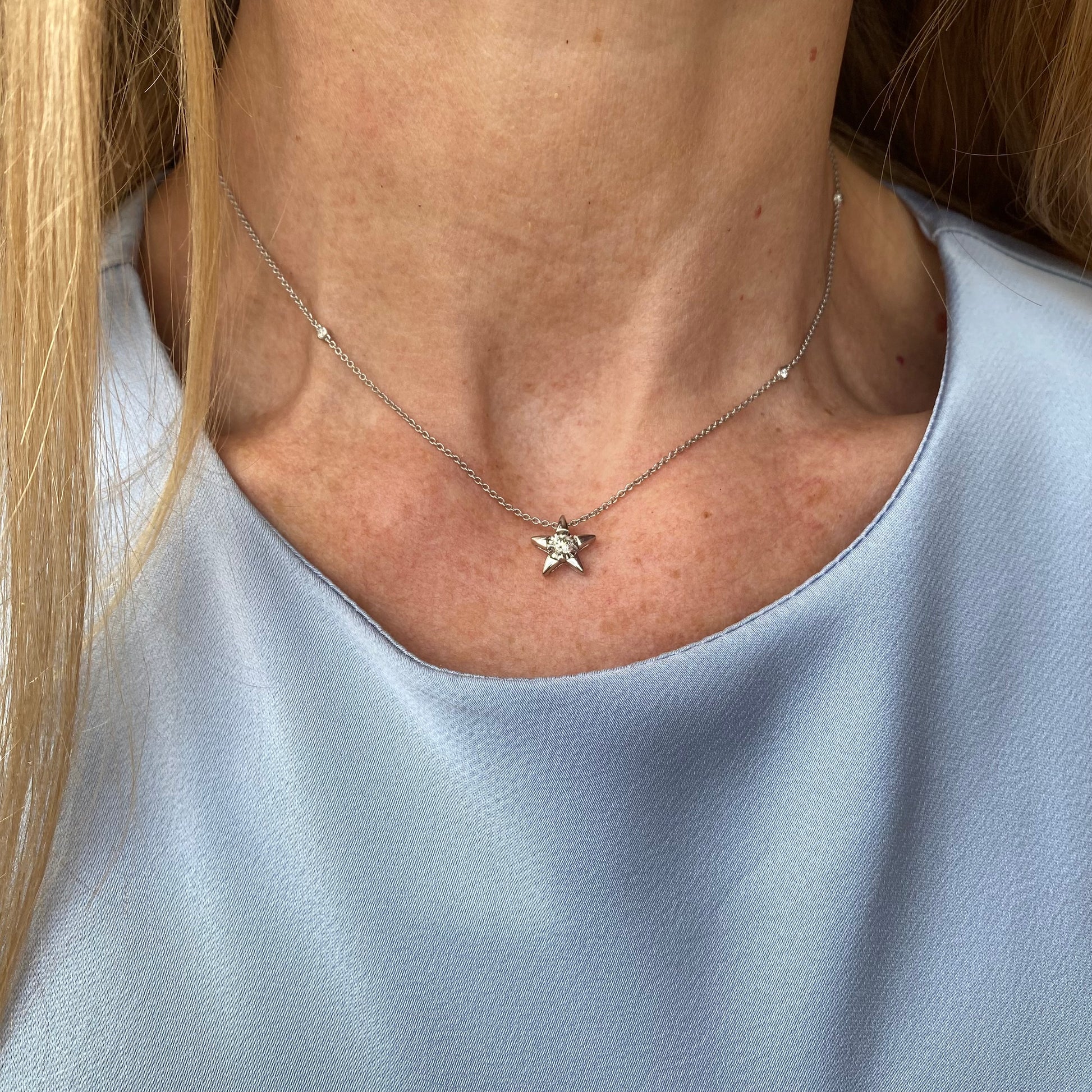 9ct White Gold Diamond Stars Necklace | 0.25ct - John Ross Jewellers