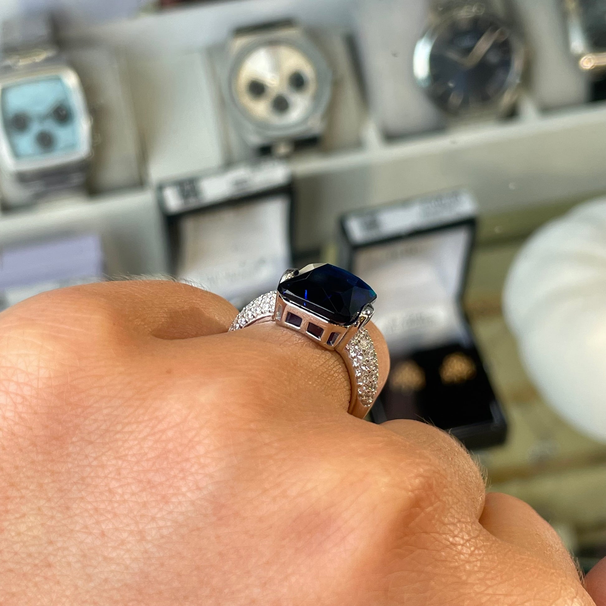 Silver Blue CZ Statement Solitaire Ring - John Ross Jewellers