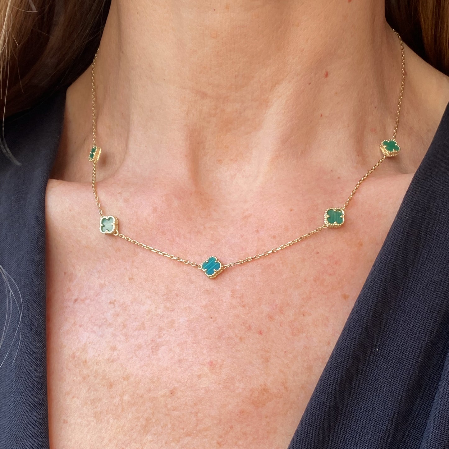 9ct Gold Malachite Quatrefoils Necklace