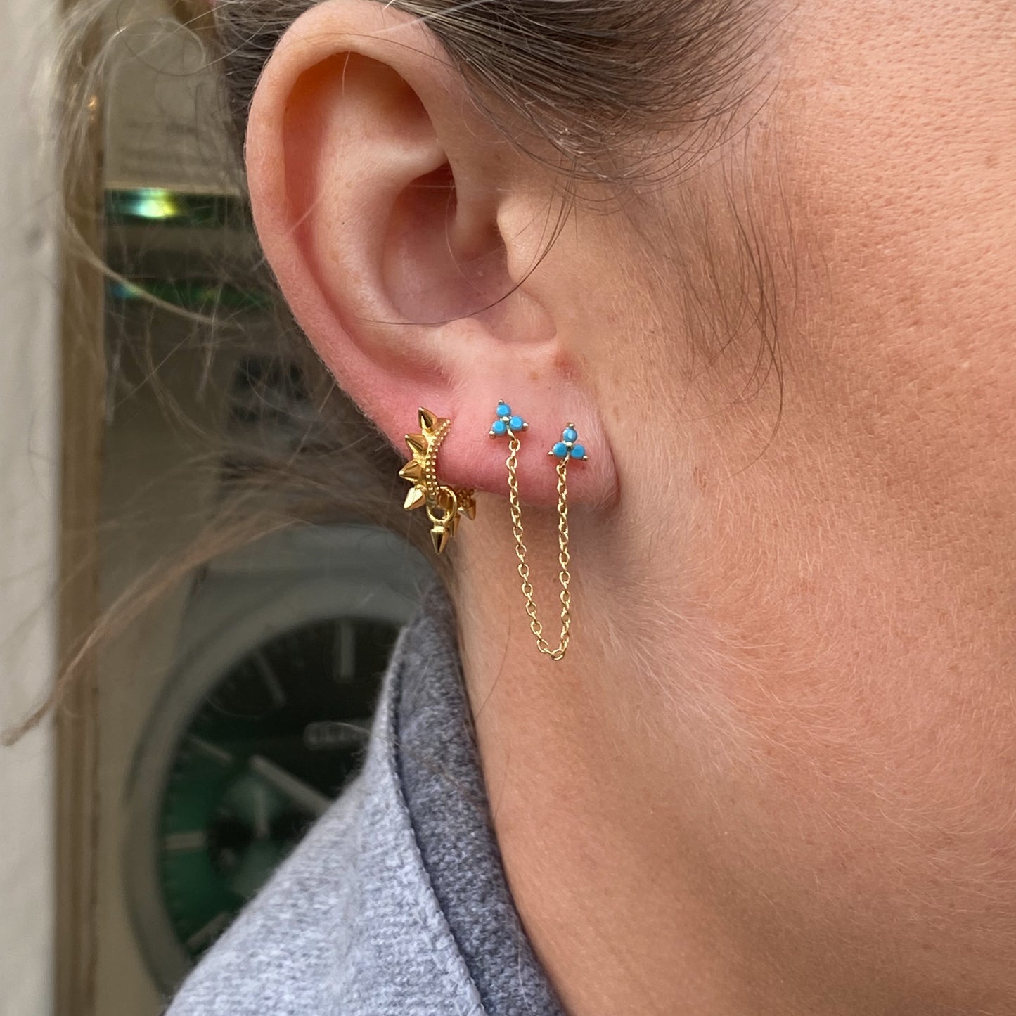 Sunshine Turquoise Trio & Chain Stud Earrings - John Ross Jewellers