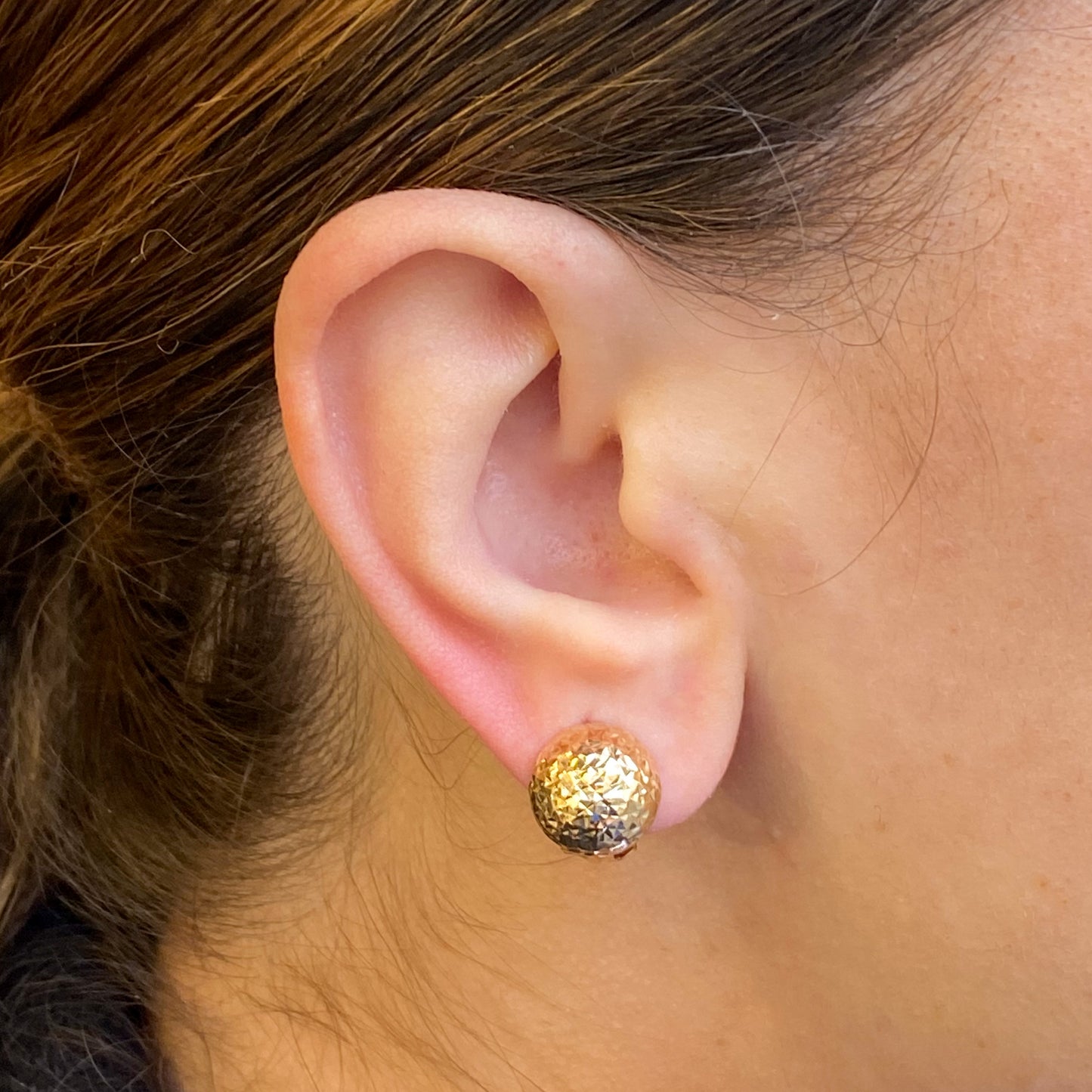 9ct Gold Puffed Diamond Cut Round Stud & Clip Earrings - John Ross Jewellers