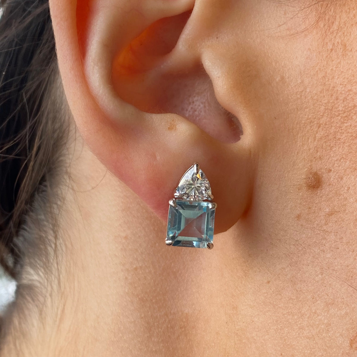 Silver Topaz & Trilliant CZ Stud Earrings