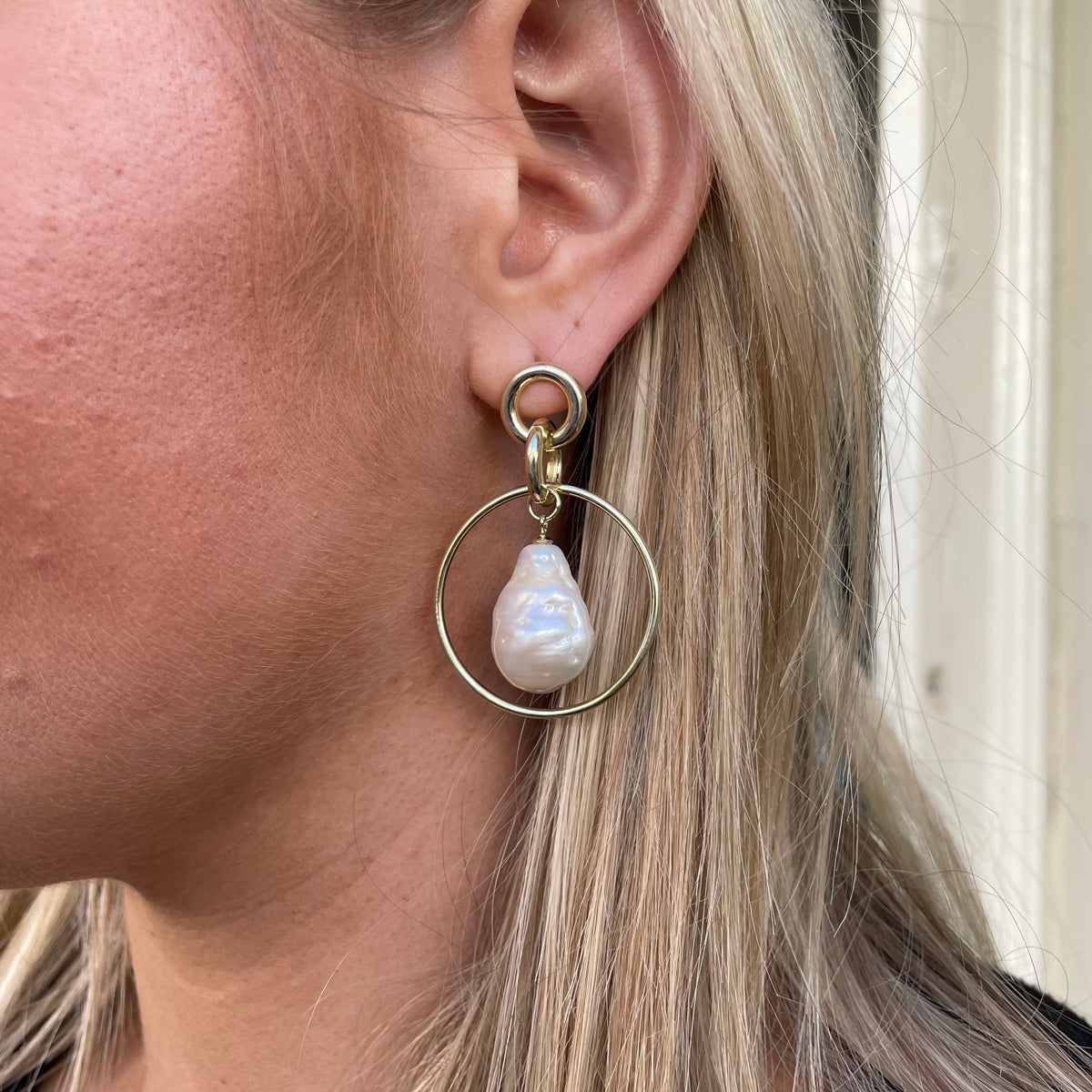 Sunshine Baroque Pearl & Circle Drop Earrings