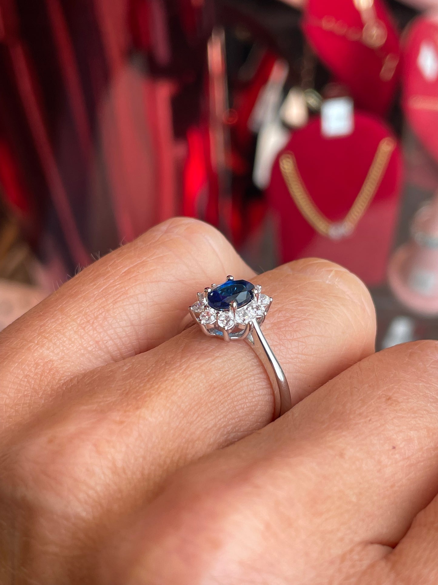 Silver Oval CZ Diana Ring | Sapphire Blue