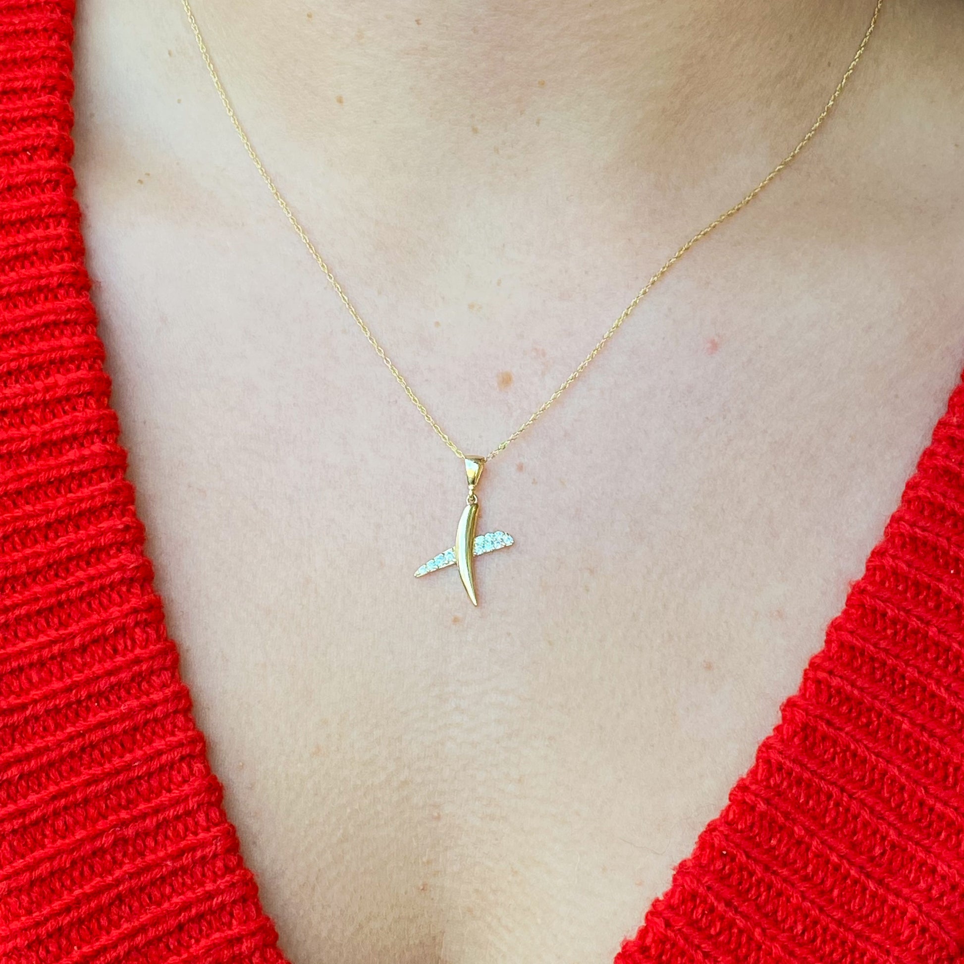 9ct Gold CZ Kiss Necklace - John Ross Jewellers