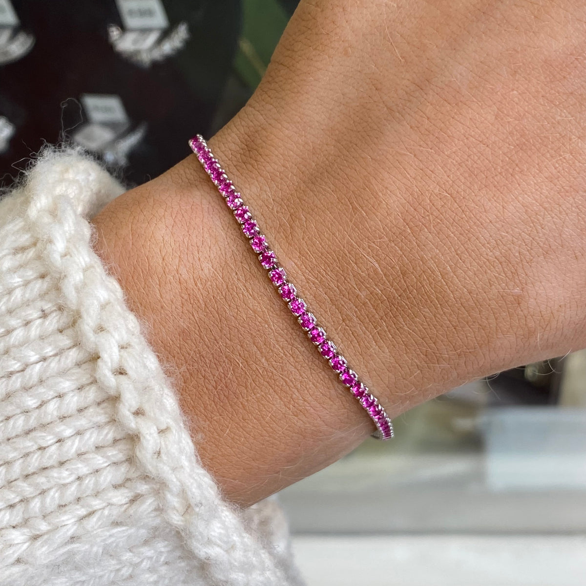 Silver CZ Tennis Bracelet | 2mm Ruby Red | 18cm