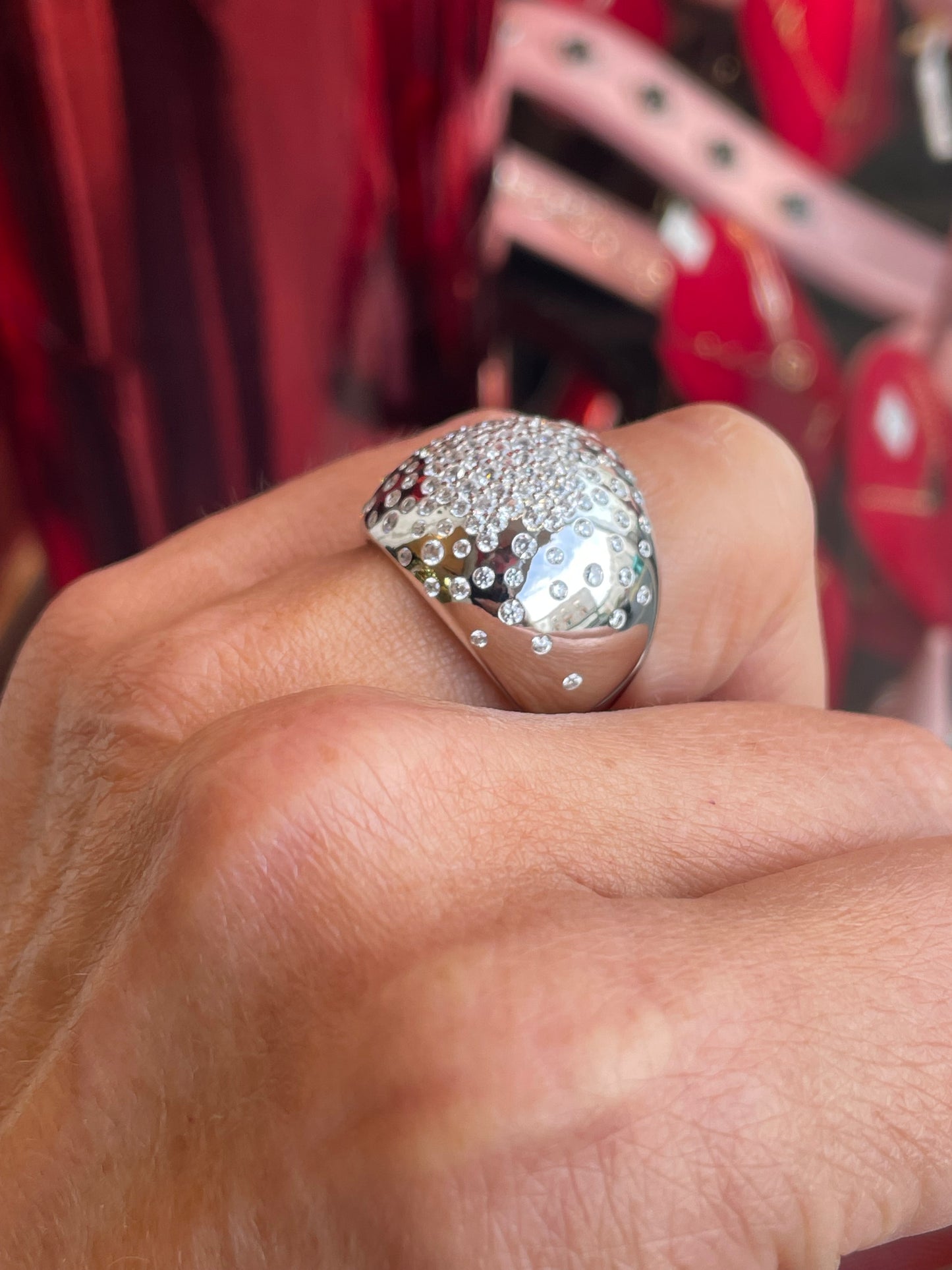 Silver CZ Speckled Statement Ring