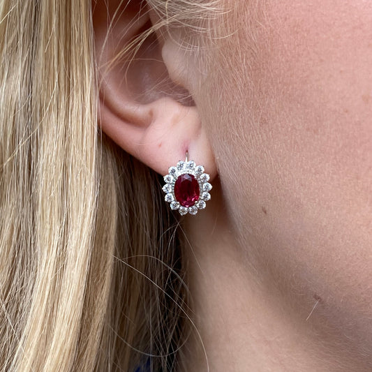 Silver Diana Cluster Earrings | Ruby Red