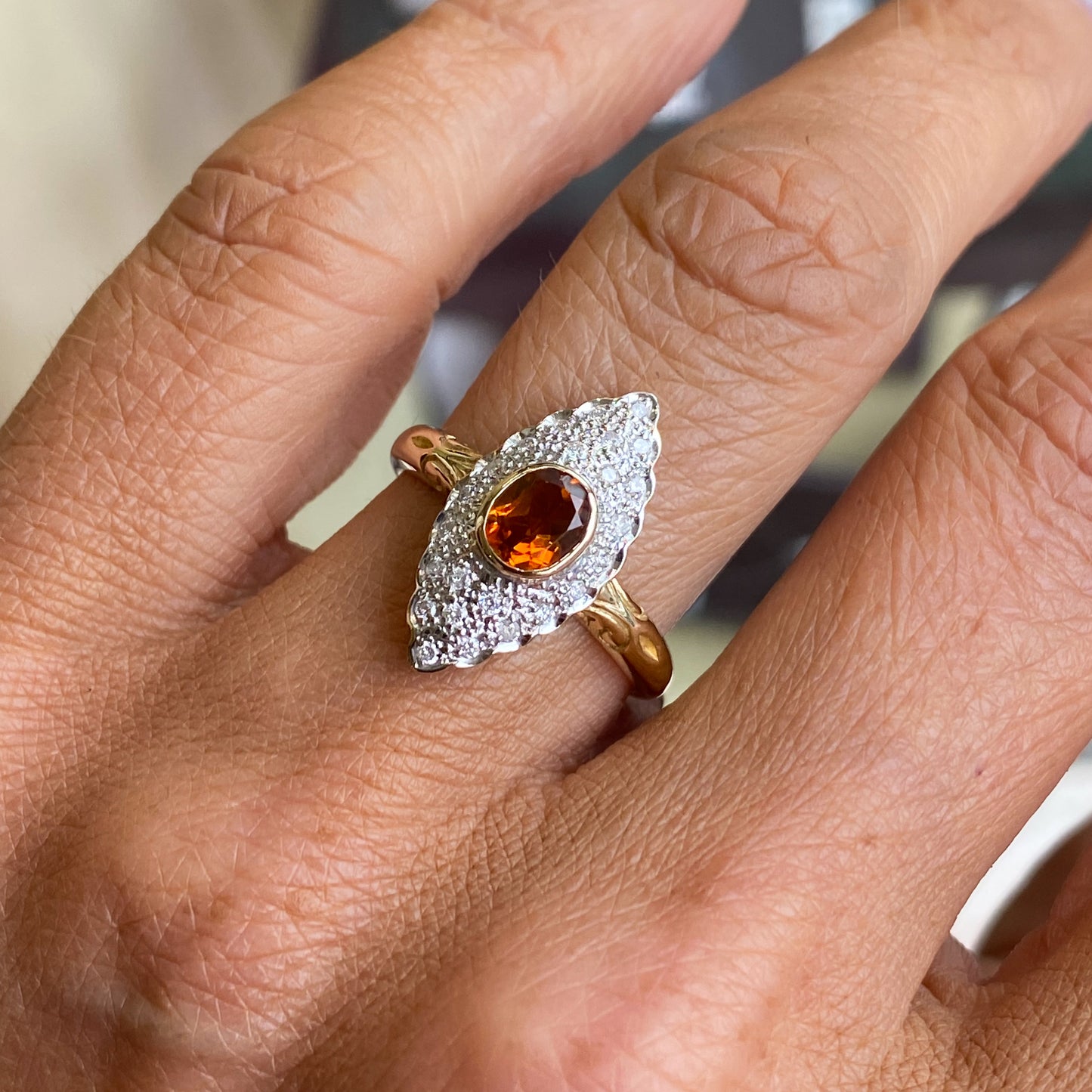 9ct Gold Citrine & Diamond Ring