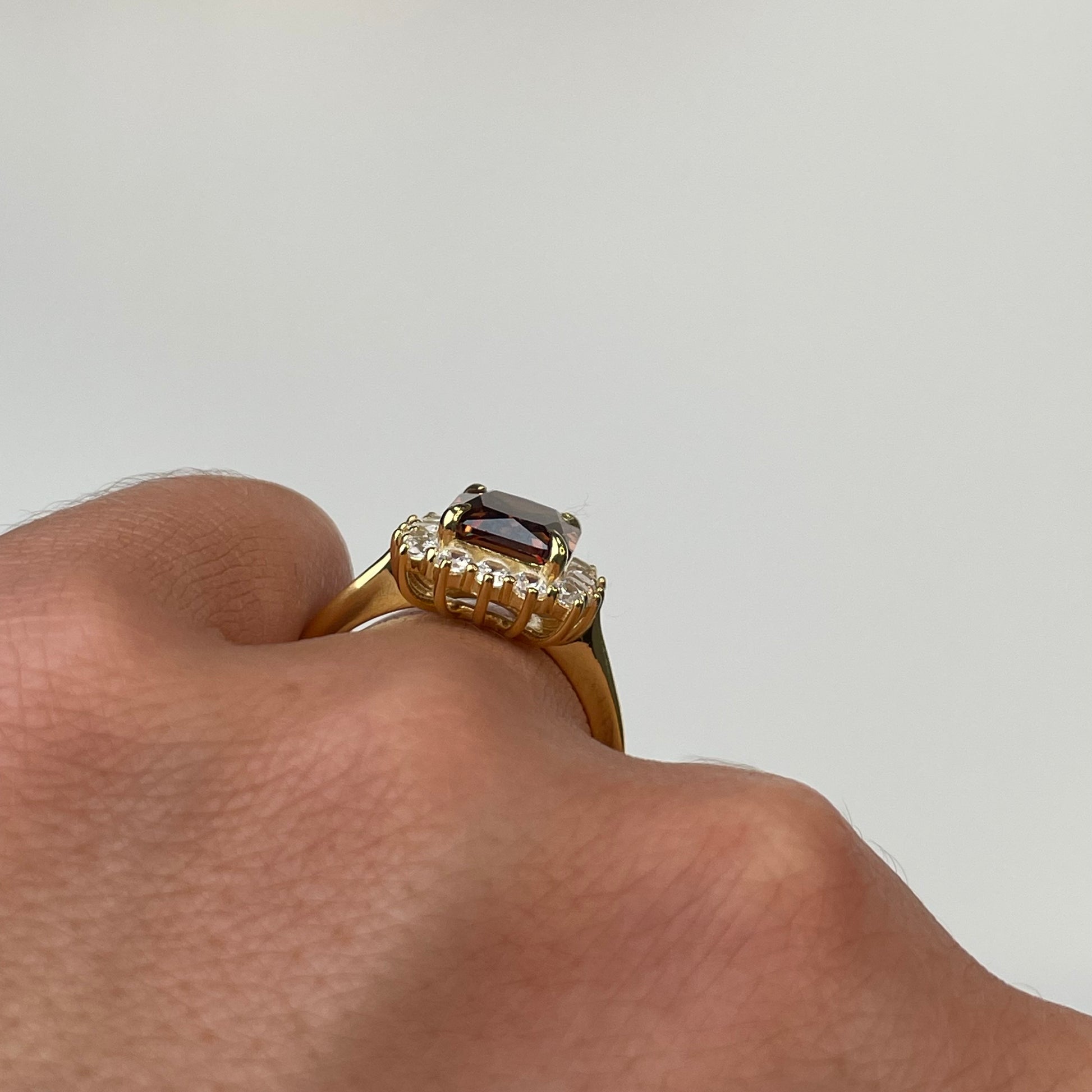 Sunshine Coffee CZ Emerald Cut Cluster Ring - John Ross Jewellers
