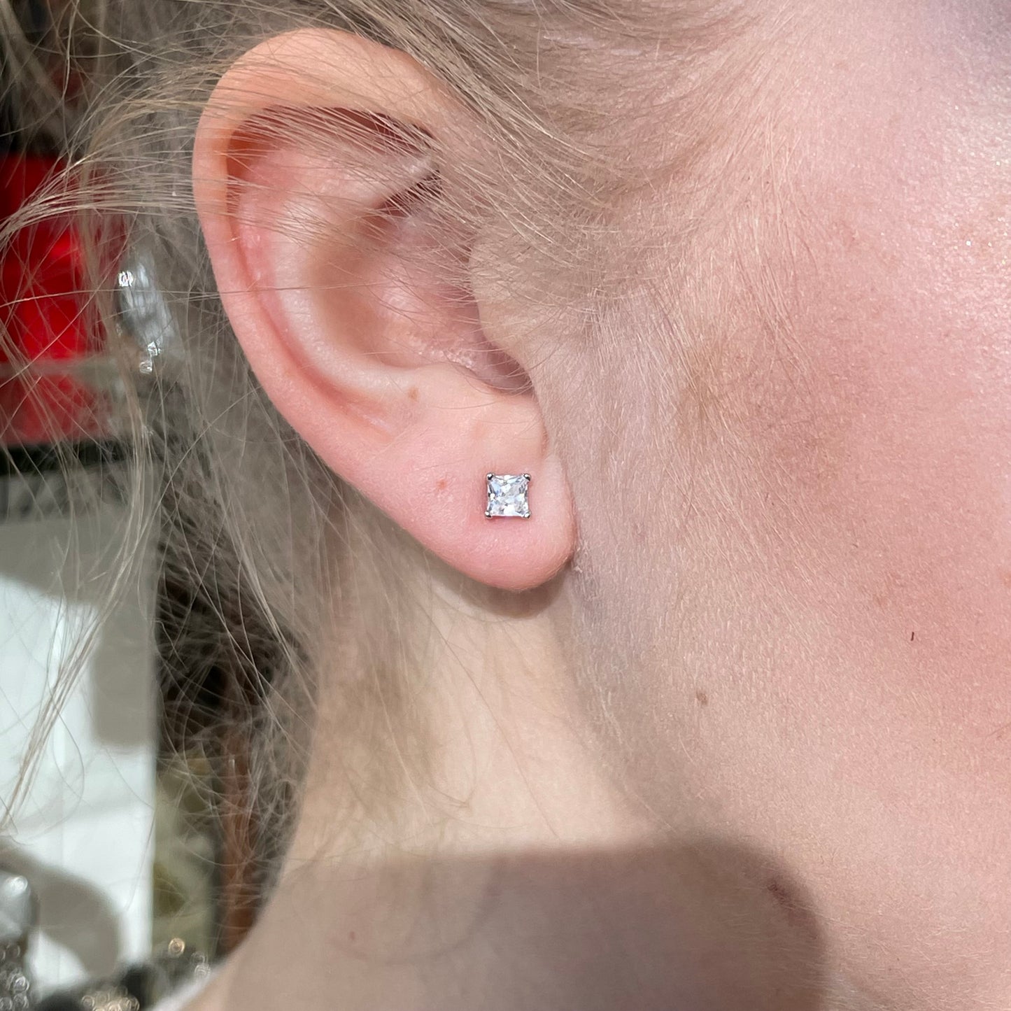Silver 4mm Four Claw Princess CZ Stud Earrings
