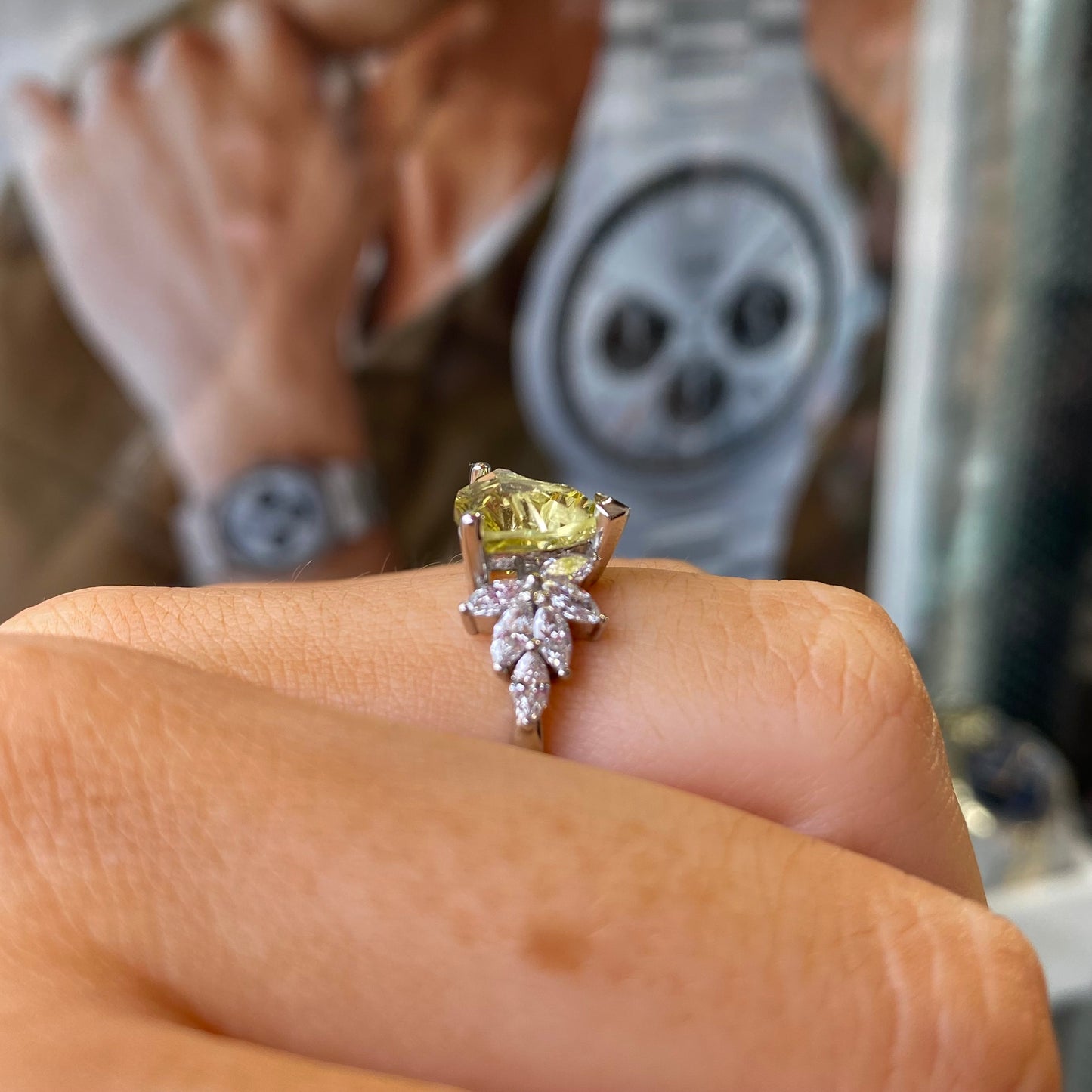 Platinum Prasiolite Trilliant Ring | Certificated Lab - John Ross Jewellers