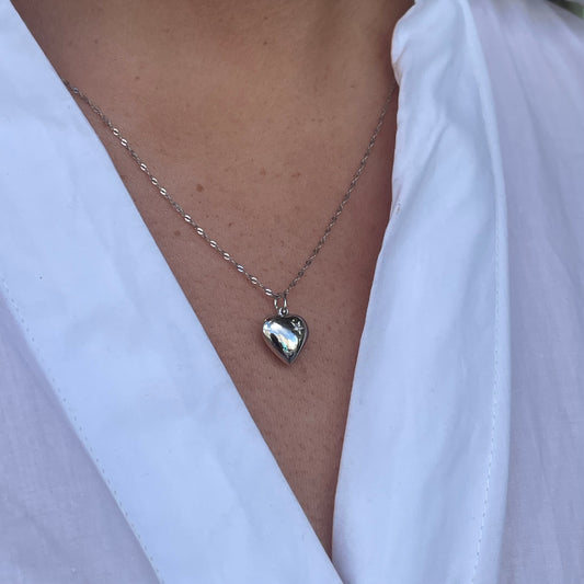 9ct White Gold Diamond Puffed Heart Necklace