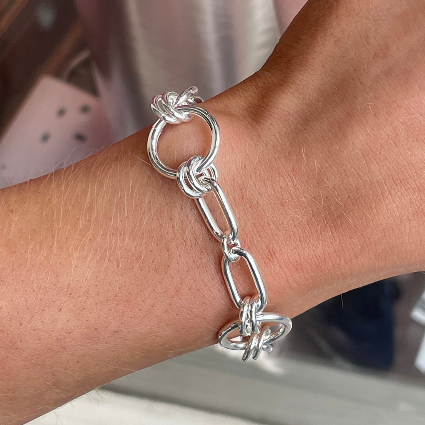 Silver Chunky Paper Link Bracelet | Round - John Ross Jewellers