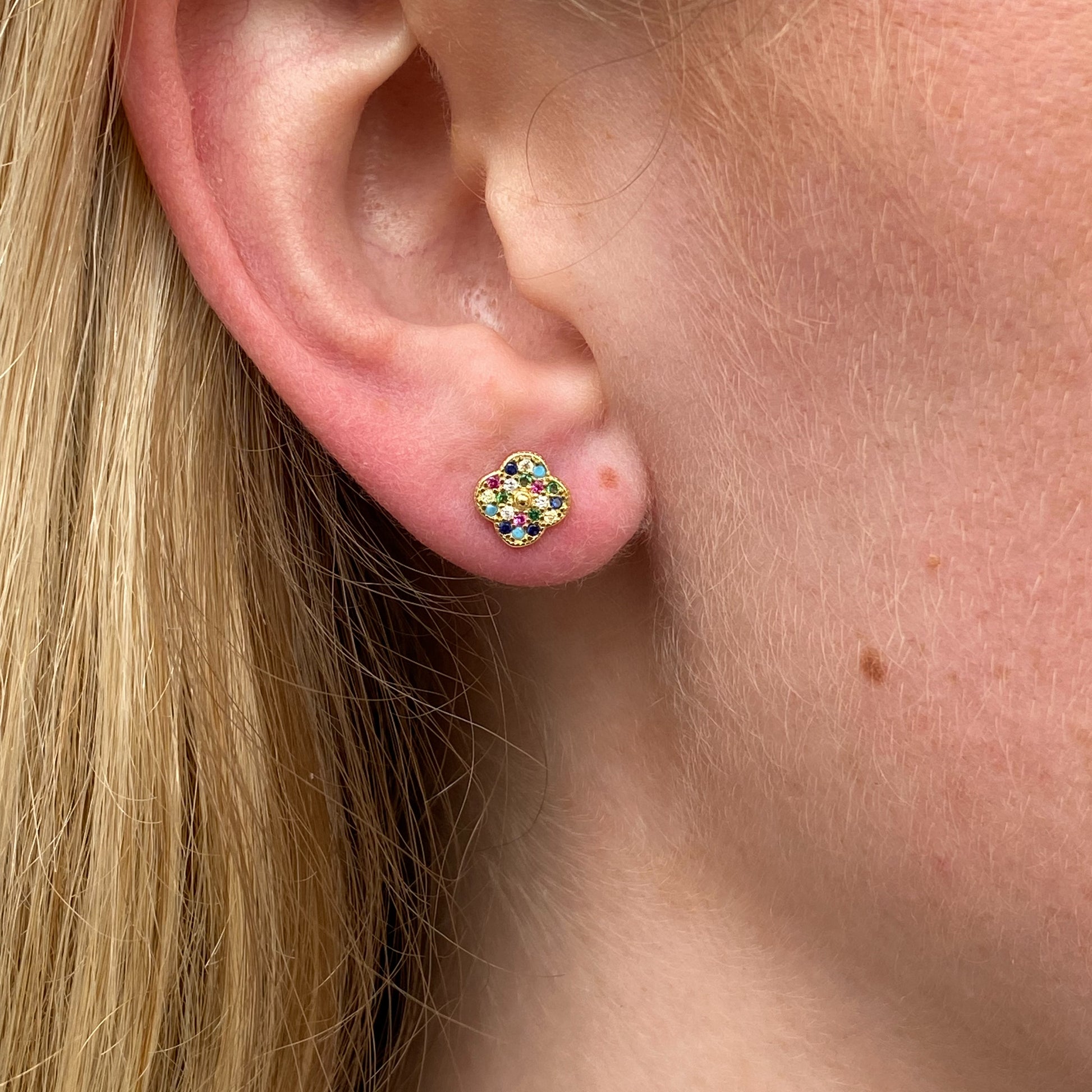 Sunshine Sparkling CZ Quatrefoil Stud Earrings - John Ross Jewellers