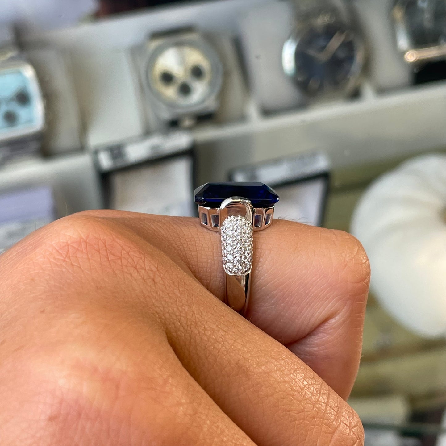 Silver Blue CZ Statement Solitaire Ring - John Ross Jewellers