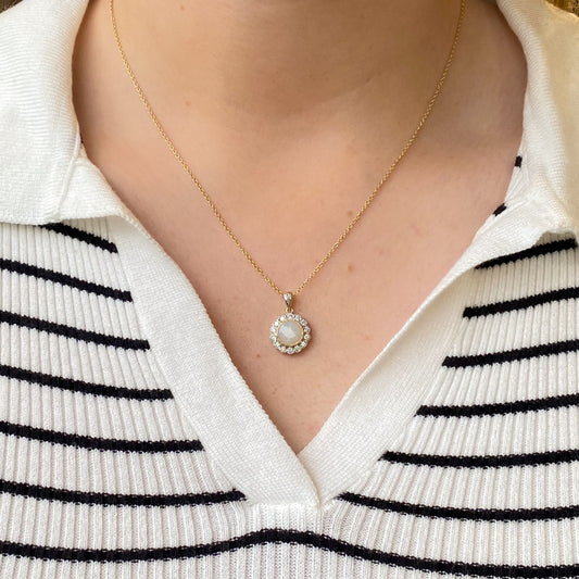 9ct Gold Opal & Diamond Round Pendant Necklace - John Ross Jewellers
