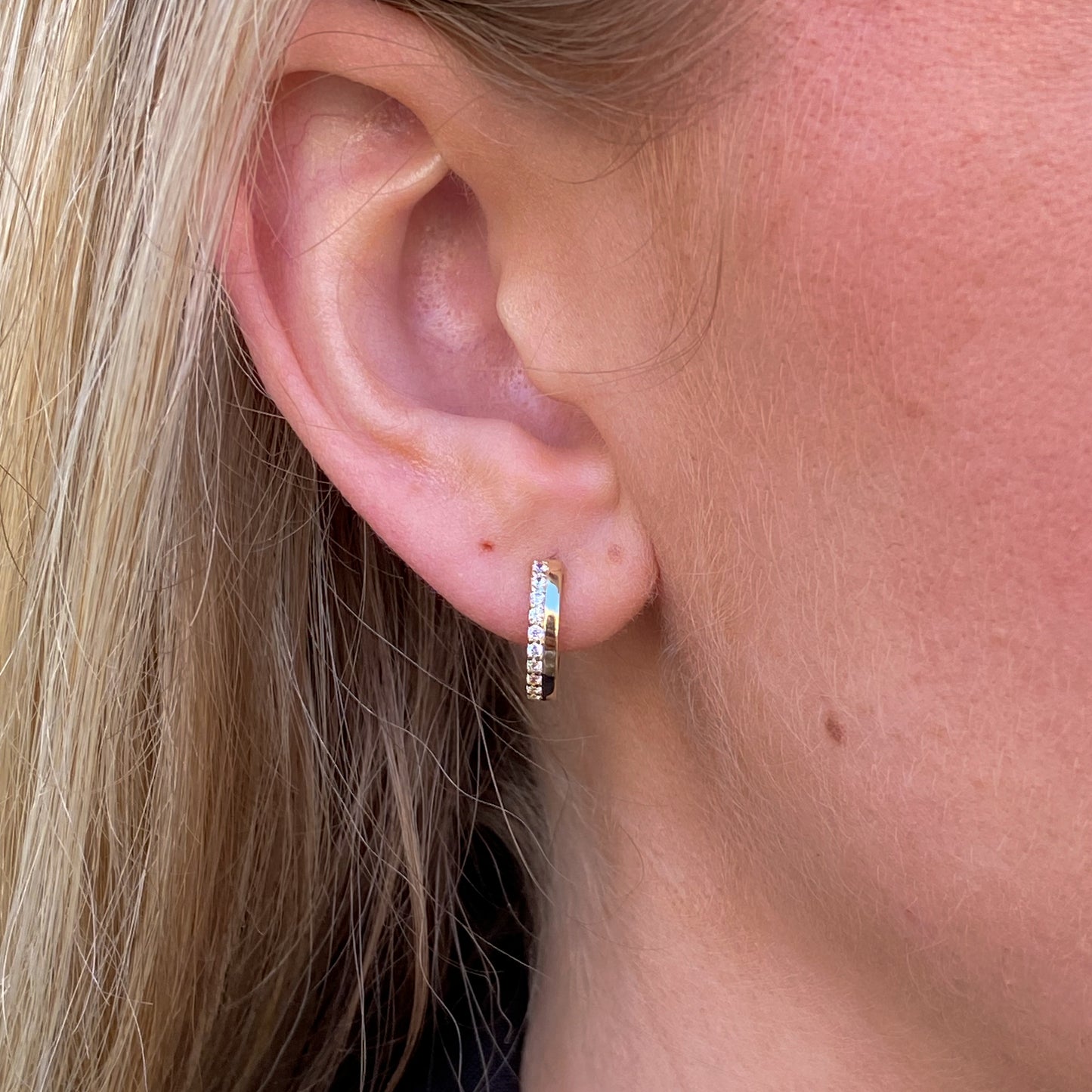 9ct Gold CZ Huggie Hoop Earrings | 13mm - John Ross Jewellers